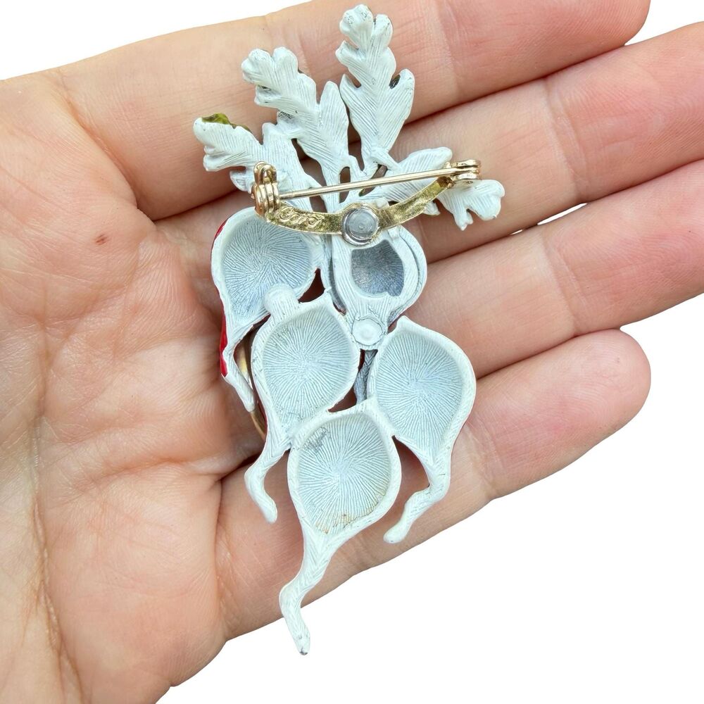 Vintage Rare Coro Radish Brooch Enamel Radish Pin - Picture 2 of 2